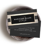 Elegant Monogram Striped Black en FAUX Gold Foil Visitekaartje
