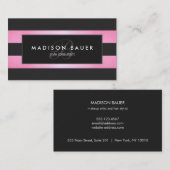 Elegant Monogram Striped Black en Roze Salon Visitekaartje (Voorkant / Achterkant)