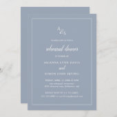 Elegant Monogram Stusty Blue Rehearsal Dinner Kaart (Voorkant / Achterkant)