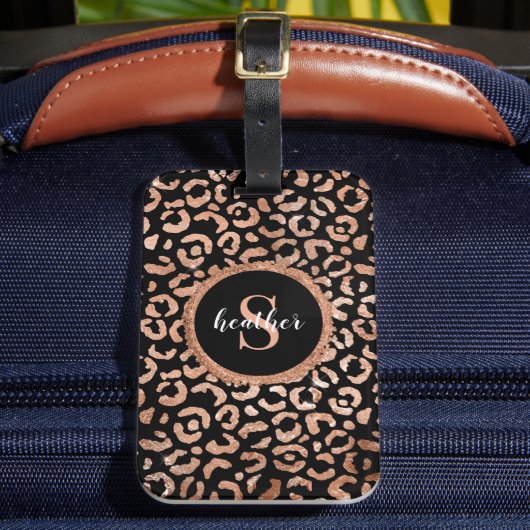 Elegant Monogram Stylish Leopard Animal Print Bagagelabel (Voorkant Insitu 2)