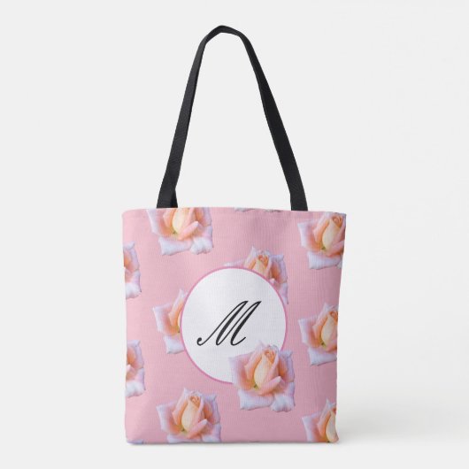 Elegant monogram Tas Pink Rose Flowers (Achterkant)