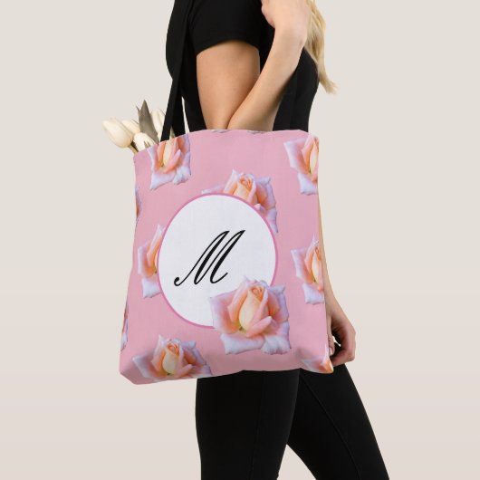 Elegant monogram Tas Pink Rose Flowers (Dichtbij)