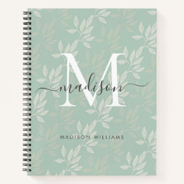 Elegant Monogram Teal Botanische Bladeren Meisjesa Notitieboek