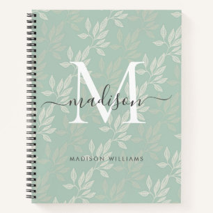 Elegant Monogram Teal Botanische Bladeren Meisjesa Notitieboek