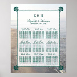 Elegant Monogram & Teal Scallop Strandhuwelijk Poster