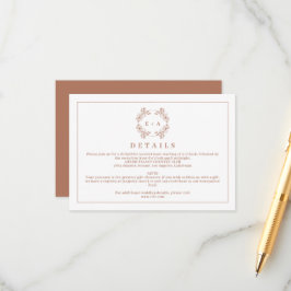 Elegant Monogram Terracota Wedding Details Informatiekaartje