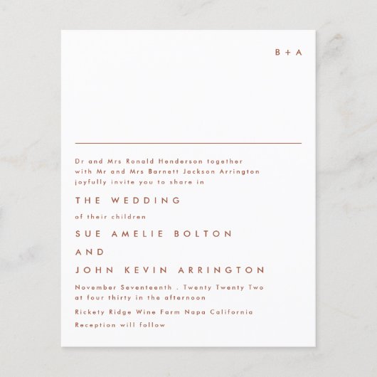 Elegant Monogram Terracotta Budget Wedding Invite (Voorkant)