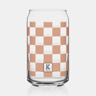Elegant monogram terracotta check patroon blikvorm glas