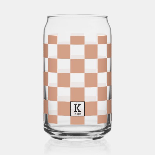 Elegant monogram terracotta check patroon blikvorm glas (Voorkant)