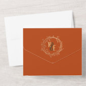 Elegant Monogram Terracotta Gold Wreath Wedding All In One Uitnodiging (Achterkant)