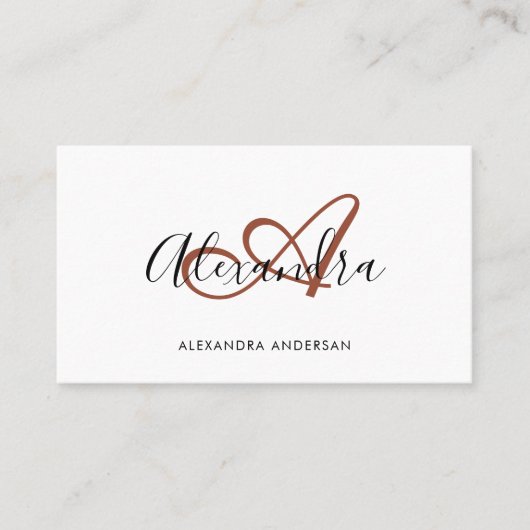 Elegant Monogram Terracotta Oranje scriptnaam Visitekaartje (Voorkant)