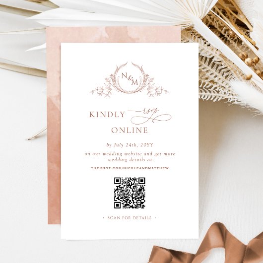 Elegant Monogram Terracotta RSVP Online QR Code Informatiekaartje