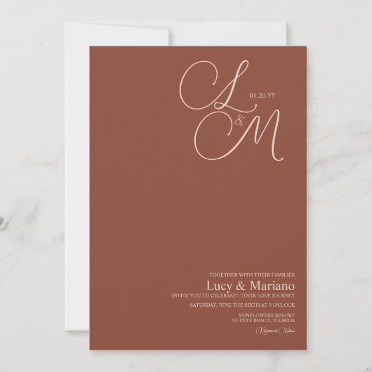 Elegant Monogram Terracotta Trouwscript Kaart (Voorkant)