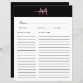 elegant monogram trendy script recept card (Voorkant / Achterkant)
