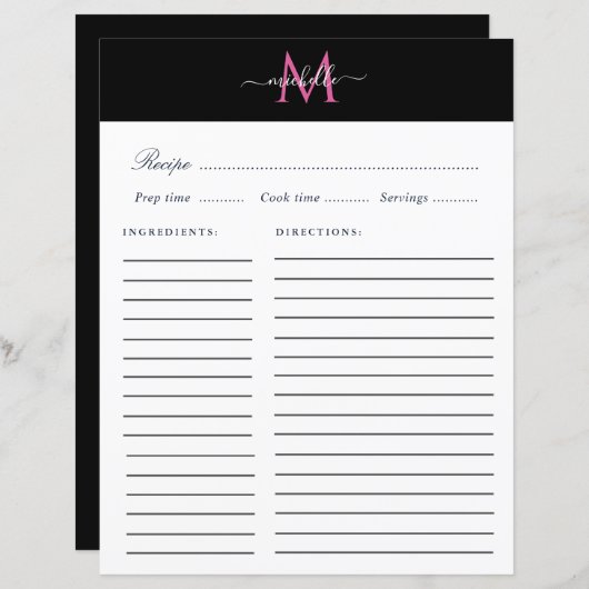 elegant monogram trendy script recept card (Voorkant / Achterkant)