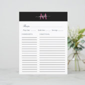 elegant monogram trendy script recept card (Staand voorkant)