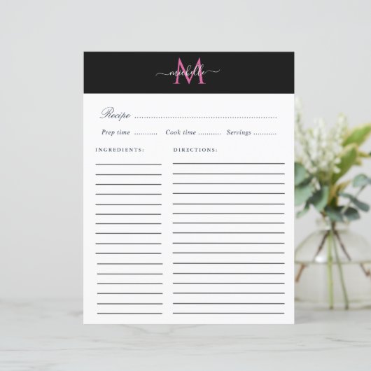 elegant monogram trendy script recept card (Staand voorkant)