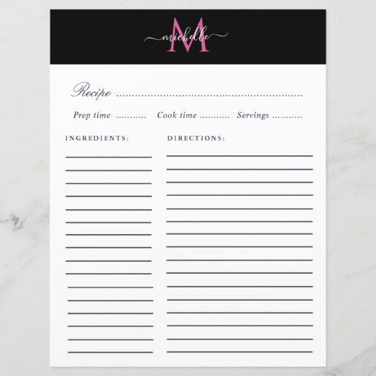 elegant monogram trendy script recept card (Voorkant)