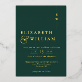 Elegant Monogram Trouw Emerald Groen En Goud Folie Uitnodiging