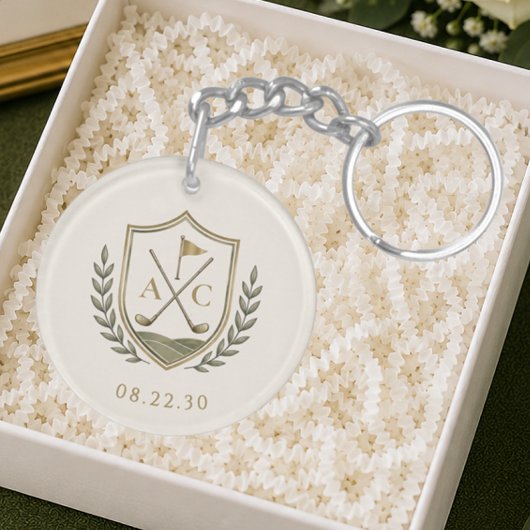 Elegant Monogram Trouw Golf Crest Sleutelhanger