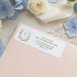 Elegant Monogram Trouw Retouradres met Wilde Bloem Etiket