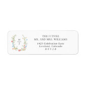 Elegant Monogram Trouw Retouradres met Wilde Bloem Etiket (Voorkant)