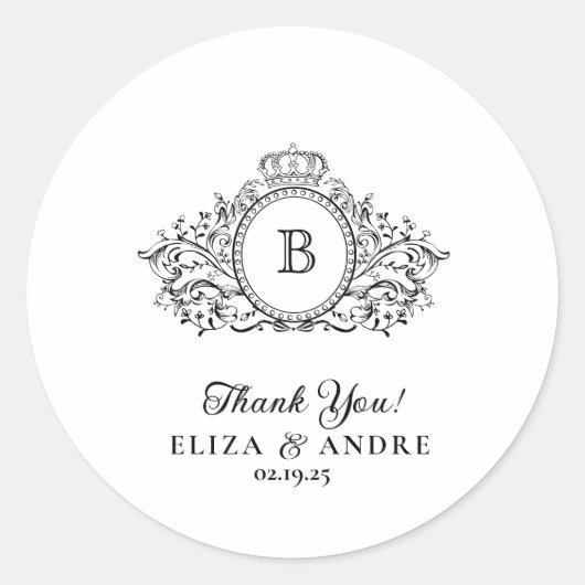 Elegant Monogram Trouw  Ronde Sticker (Voorkant)