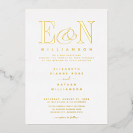 Elegant Monogram Trouw Wit Goud Folie Uitnodiging