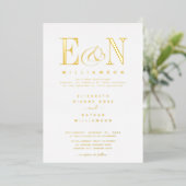 Elegant Monogram Trouw Wit Goud Folie Uitnodiging (Staand Voorkant)