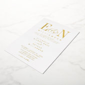 Elegant Monogram Trouw Wit Goud Folie Uitnodiging (Gedraaid)