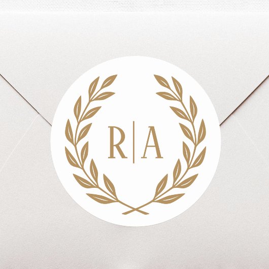 Elegant Monogram Trouwkrans Goud Wit Ronde Sticker