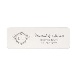 Elegant Monogram Trouwretouradres Etiket