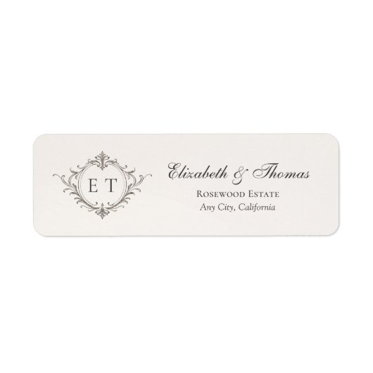 Elegant Monogram Trouwretouradres Etiket (Voorkant)