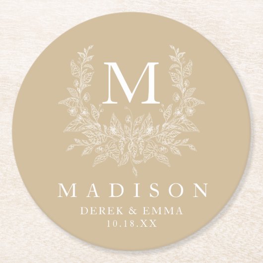 Elegant Monogram Trouwronde Papier Onderzetter (Voorkant)