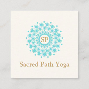 Elegant Monogram Turquoise Blauw Mandala Vierkante Visitekaartje