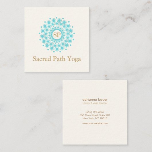 Elegant Monogram Turquoise Blauw Mandala Vierkante Visitekaartje (Voorkant / Achterkant)