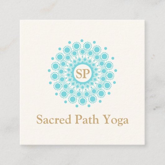 Elegant Monogram Turquoise Blauw Mandala Vierkante Visitekaartje (Voorkant)