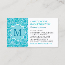 Elegant Monogram Turquoise Damask Huishouding Visitekaartje