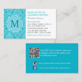 Elegant Monogram Turquoise Damask Huishouding Visitekaartje (Voorkant / Achterkant)