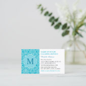 Elegant Monogram Turquoise Damask Huishouding Visitekaartje (Staand voorkant)
