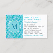 Elegant Monogram Turquoise Damask Huishouding Visitekaartje (Voorkant)