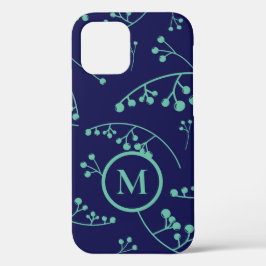 Elegant monogram turquoise green berry patroon Case-Mate iPhone case
