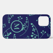 Elegant monogram turquoise green berry patroon Case-Mate iPhone case (Achterkant (horizontaal))