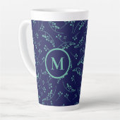 Elegant monogram turquoise green berry patroon latte mok (Linkerhoek)