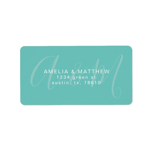 elegant monogram turquoise return address etiket (Voorkant)