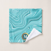 Elegant monogram turquoise vloeibare marmer bad handdoek (Wasdoekje)