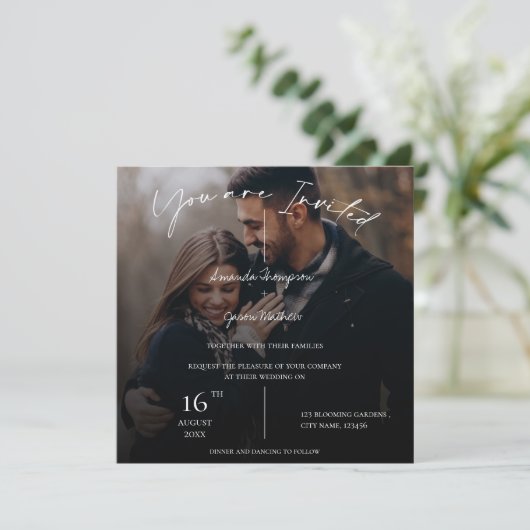 Elegant Monogram Twee Foto Tekst Overlay Bruiloft (Staand voorkant)