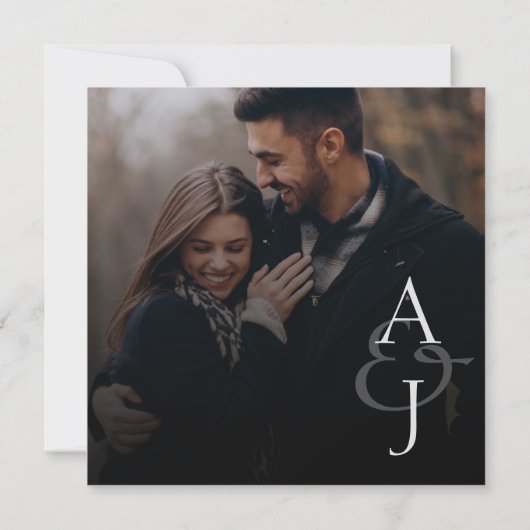 Elegant Monogram Twee Foto Tekst Overlay Bruiloft (Achterkant)