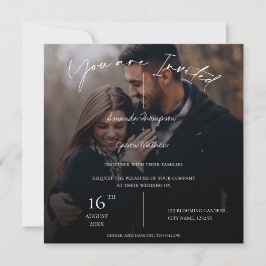 Elegant Monogram Twee Foto Tekst Overlay Bruiloft (Voorkant)