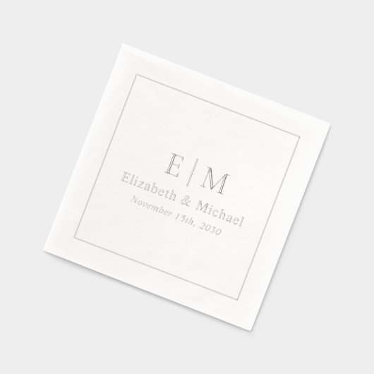 Elegant Monogram Typografie Script Huwelijk Zilver Folie Servetten (Links)